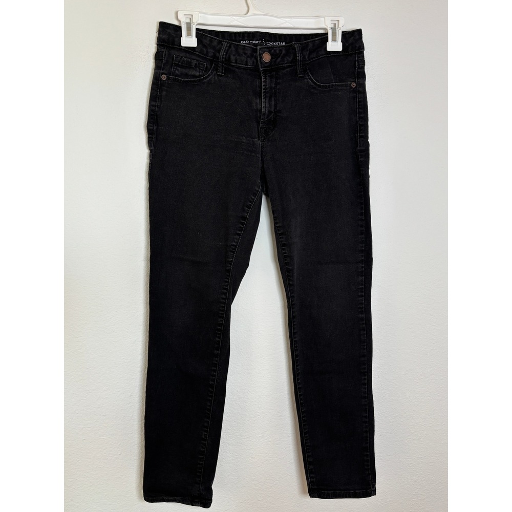 Old Navy Rockstar Black Skinny Jeans Mid Rise Womens Size 10 Short Stretch Denim